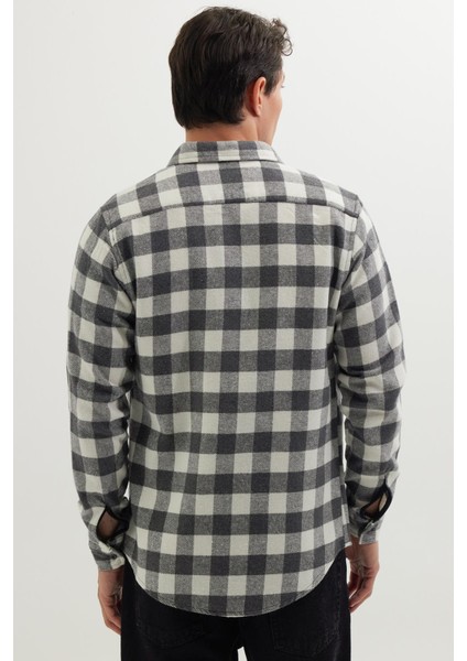 Erkek Slim Fit Dar Kesim Uzun Kollu Cepli Kareli Dama Desenli Kışlık Oduncu Gömlek