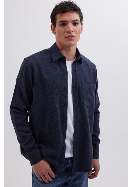 Erkek Regular Fit Klasik Kesim Düz Cepli Koyu Indigo Oduncu Gömlek fiyatları