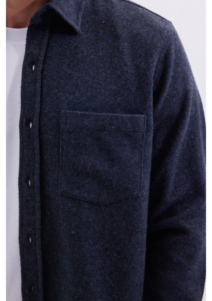 Erkek Regular Fit Klasik Kesim Düz Cepli Koyu Indigo Oduncu Gömlek modelleri