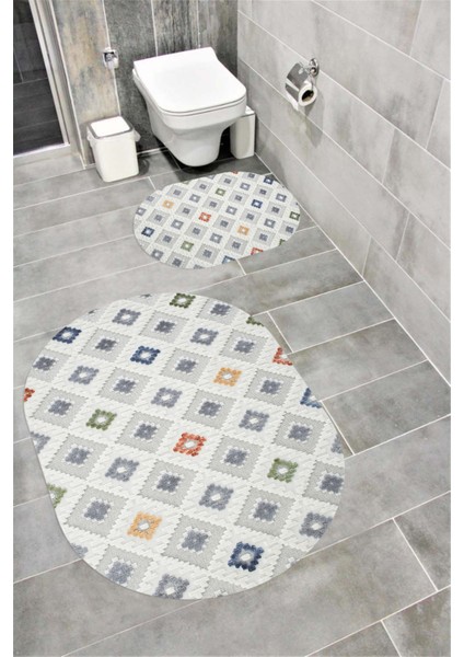 Su Emici Yumuşak Kaymaz Taban Sünger Dolgulu Yıkanabilir Dekoratif Banyo Paspası 1396 Oval