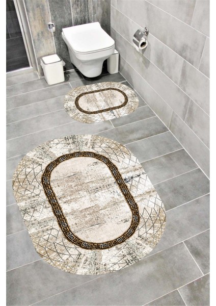 Su Emici Yumuşak Kaymaz Taban Sünger Dolgulu Yıkanabilir Dekoratif Banyo Paspası Takımı OK268OVAL