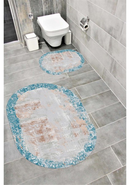 Su Emici Yumuşak Kaymaz Taban Sünger Dolgulu Yıkanabilir Dekoratif Banyo Paspası Takımı 1046 Oval
