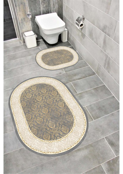 Su Emici Yumuşak Kaymaz Sünger Dolgulu Yıkanabilir Dekoratif Banyo Paspası Takımı 1071YILMAZ Ovl