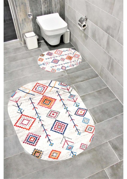 Su Emici Yumuşak Kaymaz Sünger Dolgulu Yıkanabilir Dekoratif Banyo Paspası Takımı COLORFUL1104OVAL