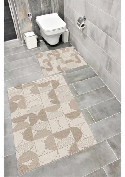 Su Emici Yumuşak Kaymaz Taban Sünger Dolgulu Pamuksu Doku Yıkanabilir Dekoratif Banyo Paspası 1391