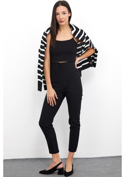 Yüksek Bel Dar Paça Pantolon M1674 Siyah