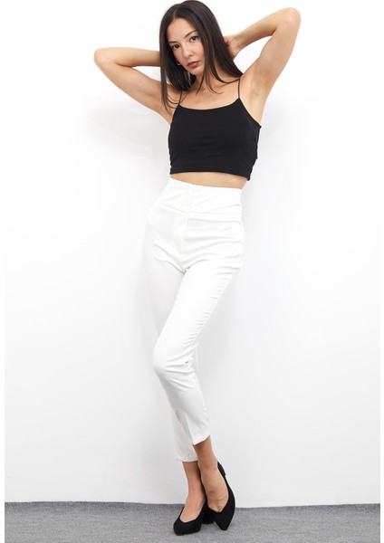 Yüksek Bel Dar Paça Pantolon M1674 Beyaz fiyatları