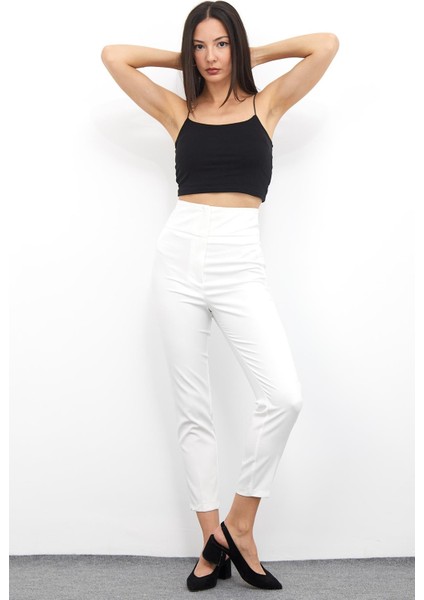Yüksek Bel Dar Paça Pantolon M1674 Beyaz modelleri