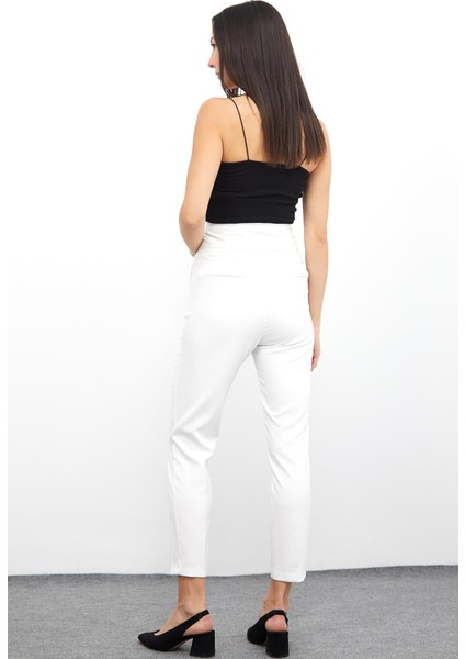 Yüksek Bel Dar Paça Pantolon M1674 Beyaz fırsatları