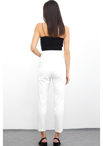 Yüksek Bel Dar Paça Pantolon M1674 Beyaz indirimleri