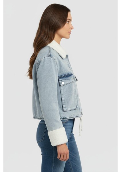 Kürklü Denim Mont M4712 Kar Yıkama modelleri