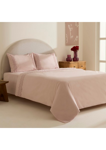 Nuvia Güpürlü Çift Kişilik Nevresim Takımı Pudra