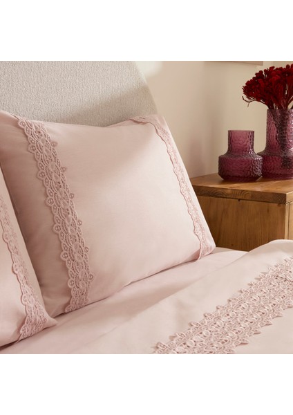 Nuvia Güpürlü Çift Kişilik Nevresim Takımı Pudra