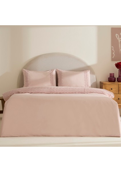 Nuvia Güpürlü Çift Kişilik Nevresim Takımı Pudra