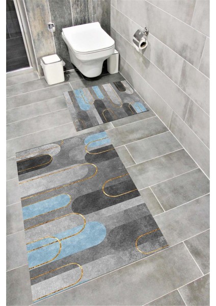 Su Emici Yumuşak Kaymaz Taban Sünger Dolgulu Pamuksu Doku Yıkanabilir Dekoratif Banyo Paspası 1132