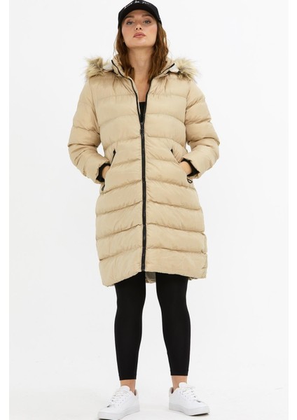 Uzun Kapşonlu Şişme Mont M001 Bej fiyatları