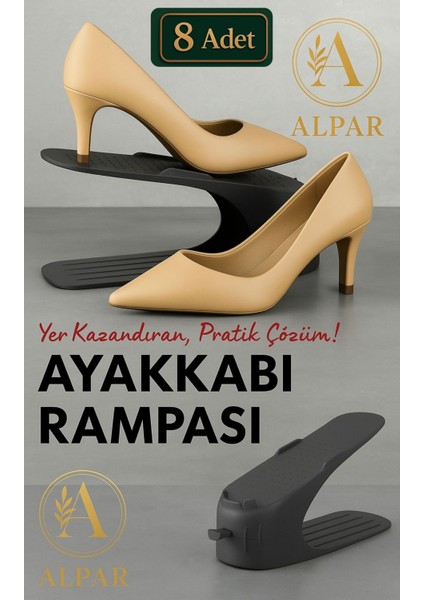 8 Adet Siyah Ayakkabı Rampası Yer Tasarrufu Kokusuz Modern Ayakkabı Organizeri Ayakkabı Standı