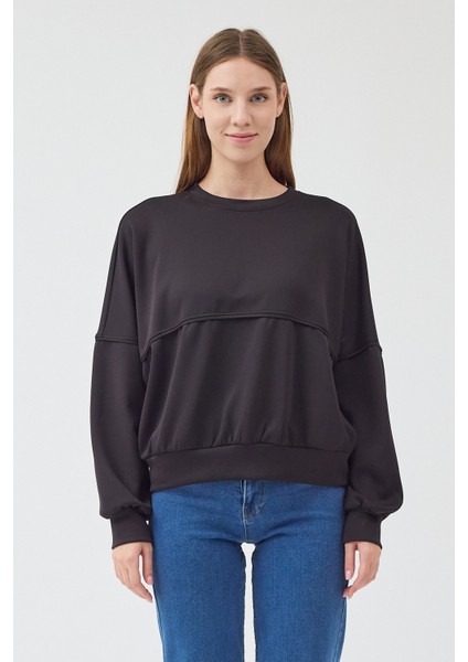 Kadın Oversize Bisiklet Yakalı Scuba Sweatshirt
