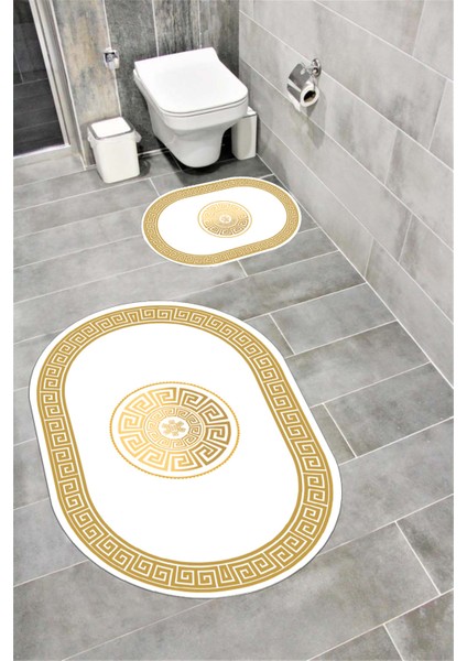Su Emici Yumuşak Kaymaz Sünger Dolgulu Yıkanabilir Dekoratif Banyo Paspası Takımı 1039GOLDAY Ovl