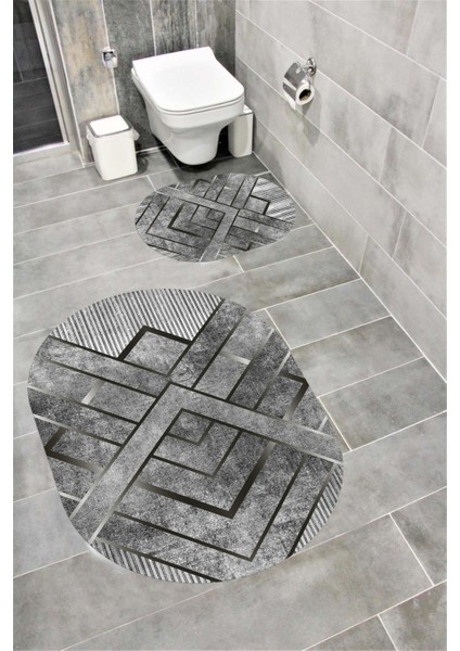 Su Emici Yumuşak Kaymaz Taban Sünger Dolgulu Yıkanabilir Dekoratif Banyo Paspası Takımı EHL05OVAL