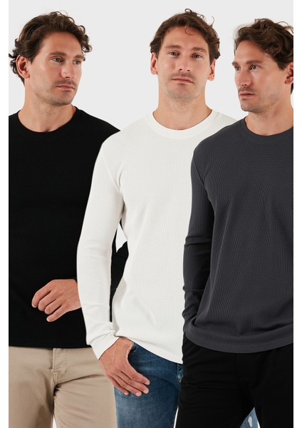 Pamuklu Bisklet Yaka Slim Fit Basic 3'lü Paket Sweat Erkek Sweat 5905073S3