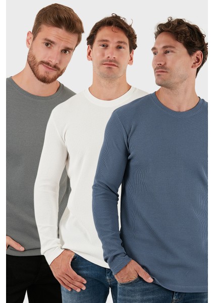 Pamuklu Bisklet Yaka Slim Fit Basic 3'lü Paket Sweat Erkek Sweat 5905073S3