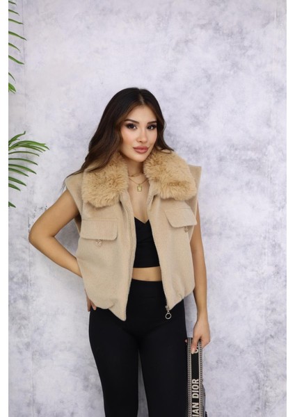 Kadın Peluş Yelek M4817 Camel fırsatları
