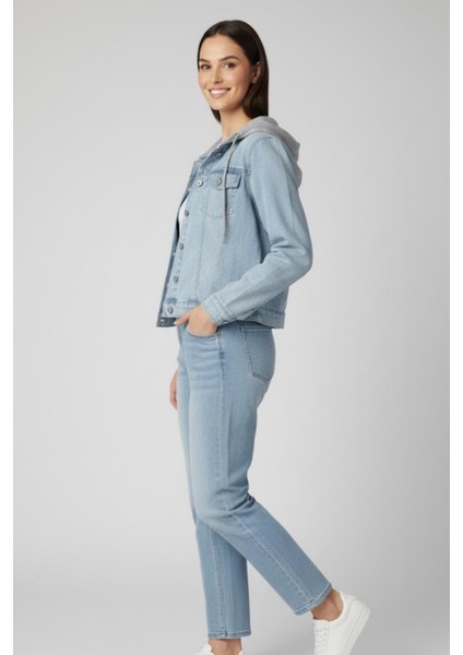 Kadın Kapüşonlu Açık Mavi Kot Ceket M2310 Kar Yıkama fiyatları