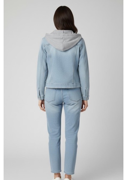 Kadın Kapüşonlu Açık Mavi Kot Ceket M2310 Kar Yıkama fırsatları