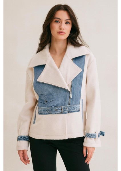 Ekru Denim Detaylı Kısa Mont M4793 Bej modelleri