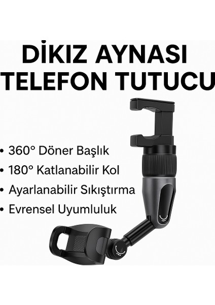 360° Dönebilir Dikiz Aynası Telefon Tutucu 180° Katlanabilir Kol Evrensel Araç Uyumluluğu Ayarlanabilir Sıkıştırma Sistemi
