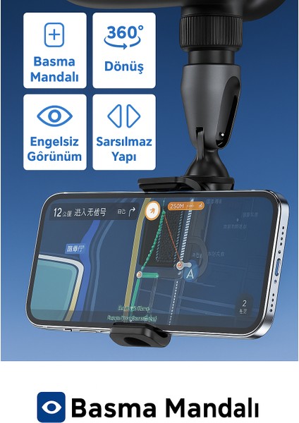 360° Dönebilir Dikiz Aynası Telefon Tutucu 180° Katlanabilir Kol Evrensel Araç Uyumluluğu Ayarlanabilir Sıkıştırma Sistemi modelleri