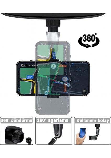 360° Dönebilir Dikiz Aynası Telefon Tutucu 180° Katlanabilir Kol Evrensel Araç Uyumluluğu Ayarlanabilir Sıkıştırma Sistemi fırsatları