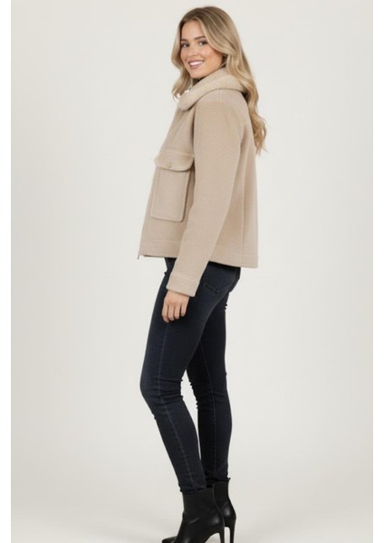 Kadın Kürk Yaka Detaylı Kısa Fox Mont M4870 Camel fiyatları