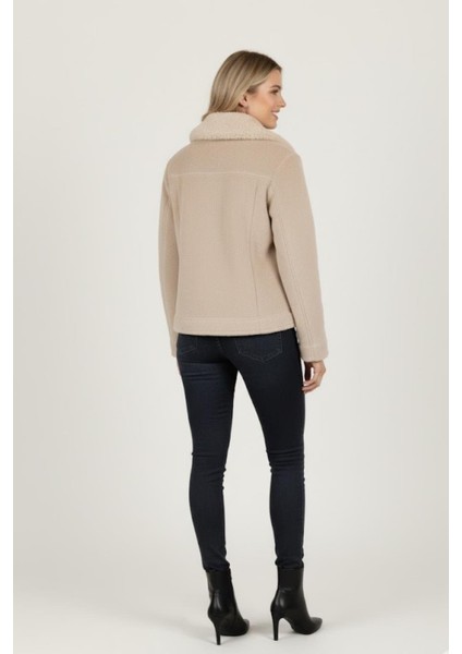 Kadın Kürk Yaka Detaylı Kısa Fox Mont M4870 Camel fırsatları