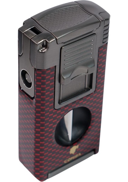 Çift Torch Pürmüz Kırmızı Karbon Desenli Puro Çakmağı fırsatları