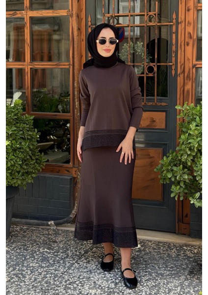 Nurcan Çetin Triko Etekli Takım NR159 Kahve