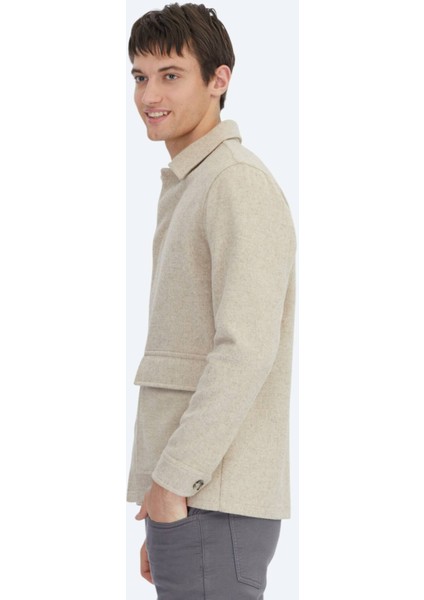 Bej Oversize Fit Dokuma Yün Karışımlı Overshırt fırsatları