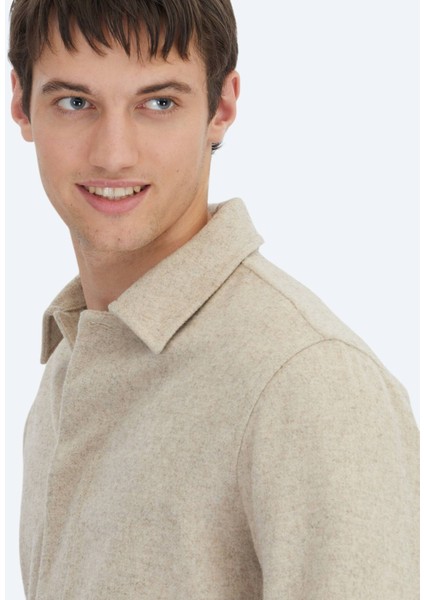 Bej Oversize Fit Dokuma Yün Karışımlı Overshırt indirimleri