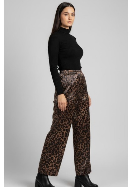 Kadın Leopar Desenli Saten Pantolon M1611 Leopar modelleri