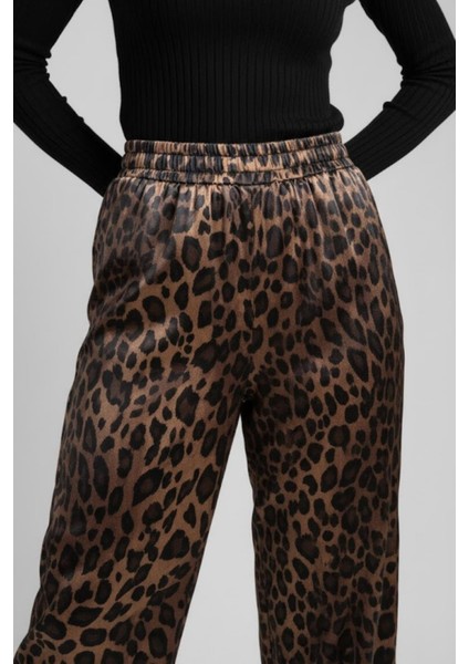 Kadın Leopar Desenli Saten Pantolon M1611 Leopar indirimleri