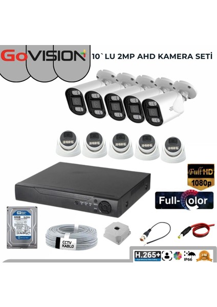 Go Vision 10'lu Kamera Seti 2mp 3.6mm Full Color Serisi
