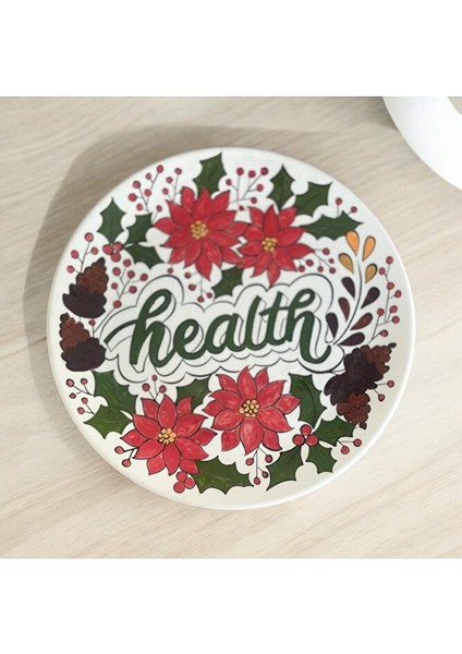 Çini, El Boyaması, Dekoratif Duvar Tabağı, Health - Sağlık Duvar Tabağı, Hediye, 25 cm
