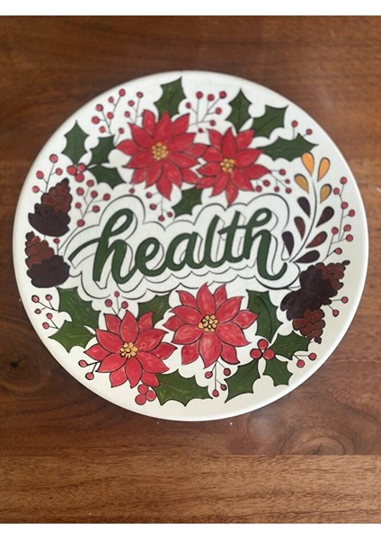 Çini, El Boyaması, Dekoratif Duvar Tabağı, Health - Sağlık Duvar Tabağı, Hediye, 25 cm modelleri
