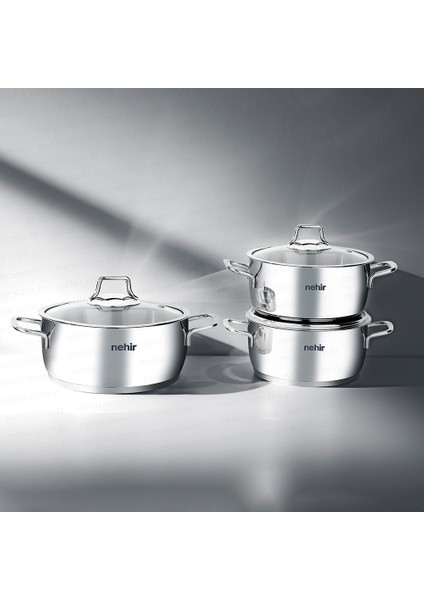 Silver Klasik 6 Parça Derin Paslanmaz Çelik Tencere Seti