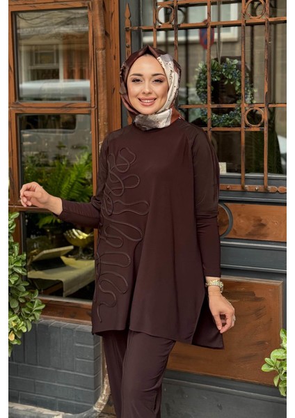 Nurcan Çetin Pantolonlu Takım 25513 Kahve modelleri