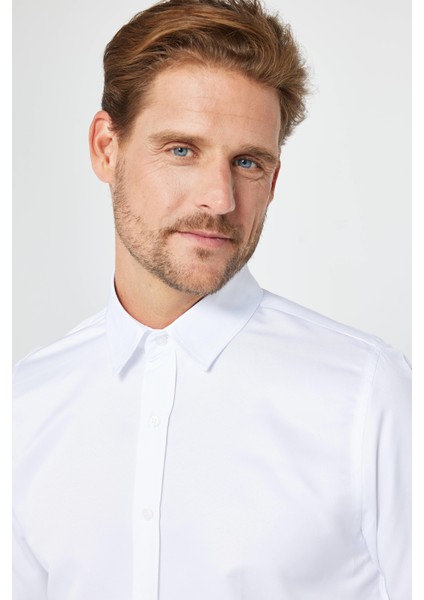 2'li Paket Beyaz Slim Fit Kolay Ütü Teri Emen Nefes Alan Doku Dört Mevsim Erkek Gömlek modelleri