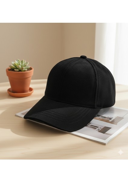 Fitilli Kadife Pamuk Spor Şapka Siyah
