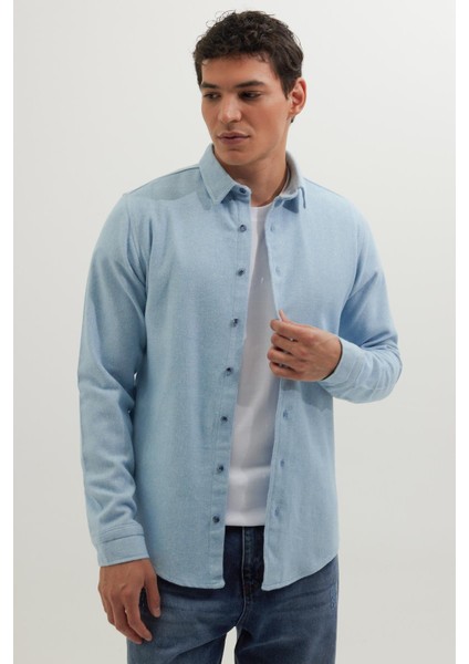 Erkek Slim Fit Dar Kesim Uzun Kollu Düz Kışlık Oduncu mavi Gömlek fiyatları