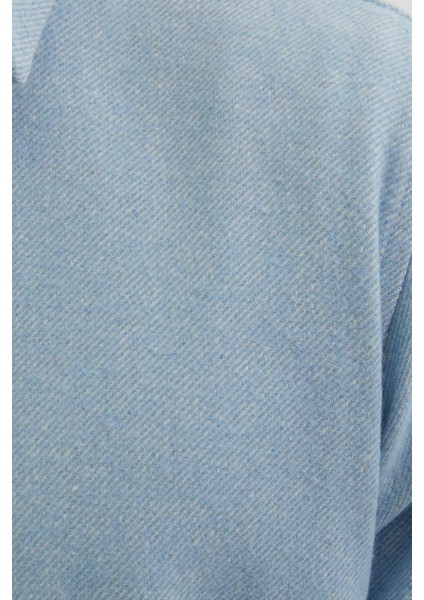 Erkek Slim Fit Dar Kesim Uzun Kollu Düz Kışlık Oduncu mavi Gömlek